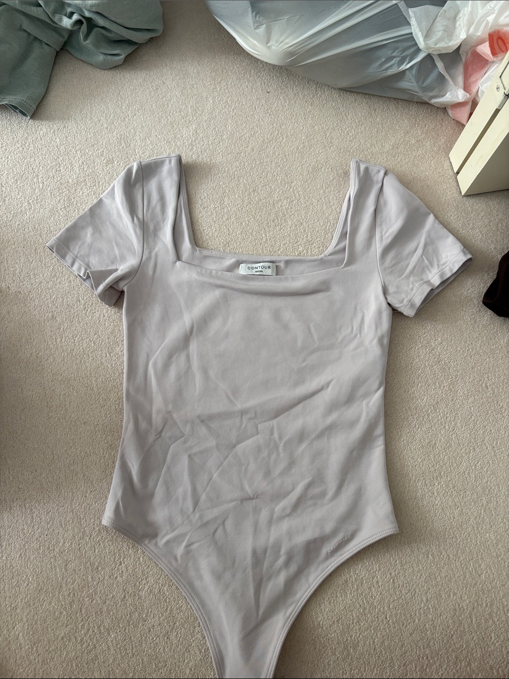 Aritzia Wilfred Free Square Neck Short Sleeve Bodysuit — Lavender Gray